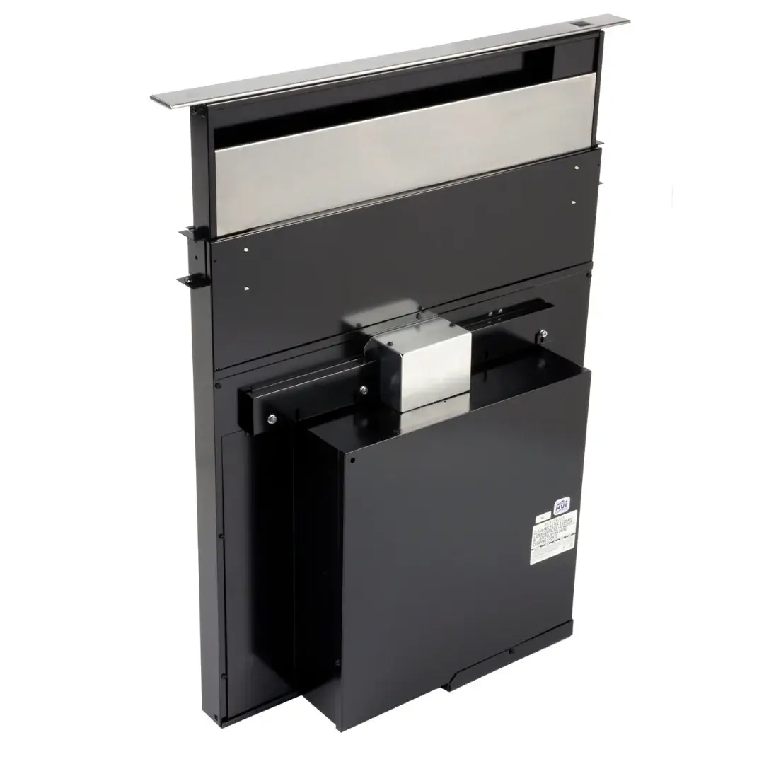 Technician repairing downdraft range hood with motor issue in Toronto