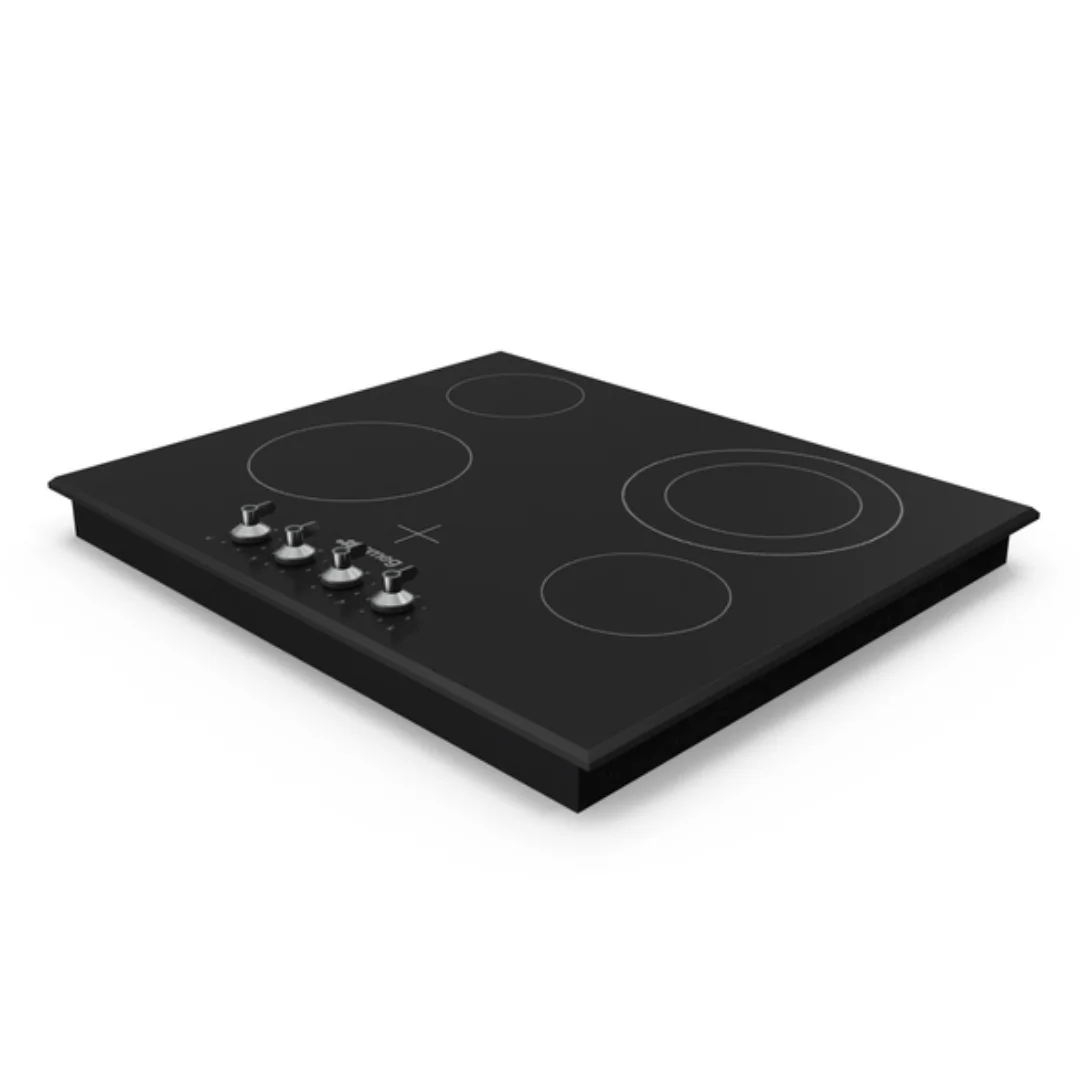 Electric cooktop installed on kitchen countertop with touch controls